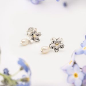 Boucles d’oreille myosotis artisanales argent éclat de pensées
